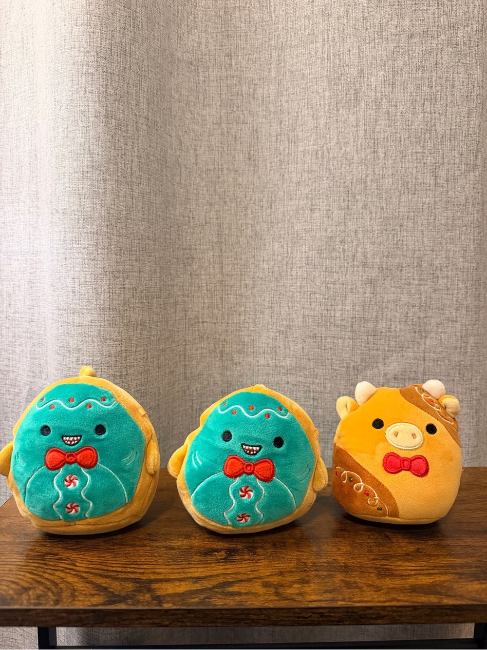 Squishmallow Mork the Gingerbread Shark and Jericho the Gingerbread Cow